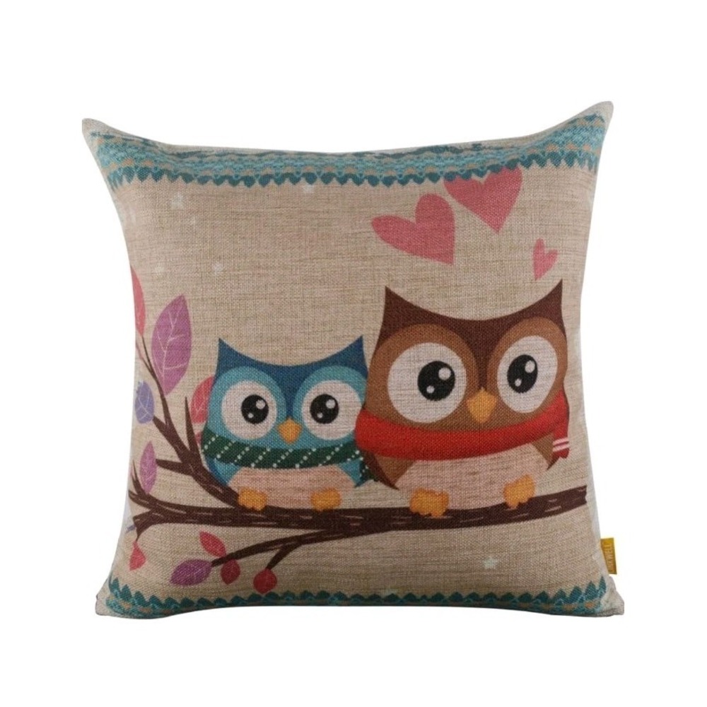 Linkwell Forest Cute Owl Design Decorative Square Throw Pillow 16x16 Burlap